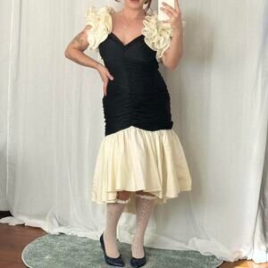 black + ivory ruffle couture dress